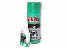 Клей двухкомпонентный AKFIX 705. Объем: клей 65г,  аэрозоль-активатор 200мл.
