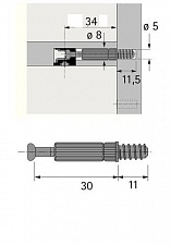 Дюбель под винт М6 TWISTER DU 644 T для RASTEX. Зажимной размер 30 мм, длина 34 мм. 9047864. HETTICH
