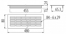 Вентиляционная решетка для цоколя. Размер 480х80 мм. Алюминий. Цвет Белый. KK-W80800-D1. GTV.