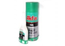 Клей двухкомпонентный AKFIX 705. Объем: клей 65г,  аэрозоль-активатор 200мл.
